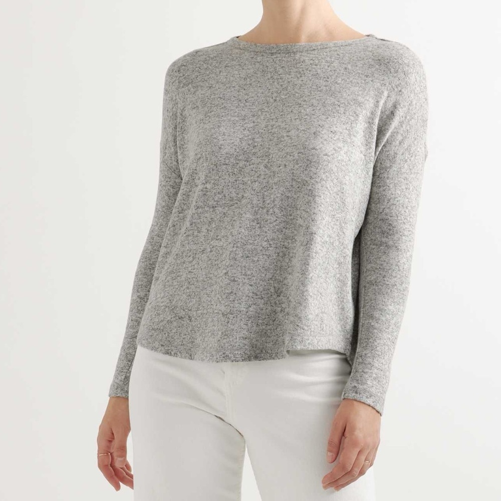Quince Brushed Long Sleeve Lounge Tee in Heather Gray